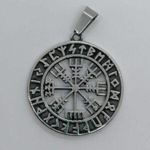 Pendentif cercle runique et boussole viking ajourée 3.5 cm - Talisman en acier inoxydable. Boutique La Porte des Secrets en Dordogne