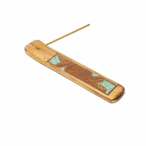 Porte-encens attrape-rêves en bois et pierre amazonite, pour bâton d'encens. Boutique ésotérique la porte des secrets