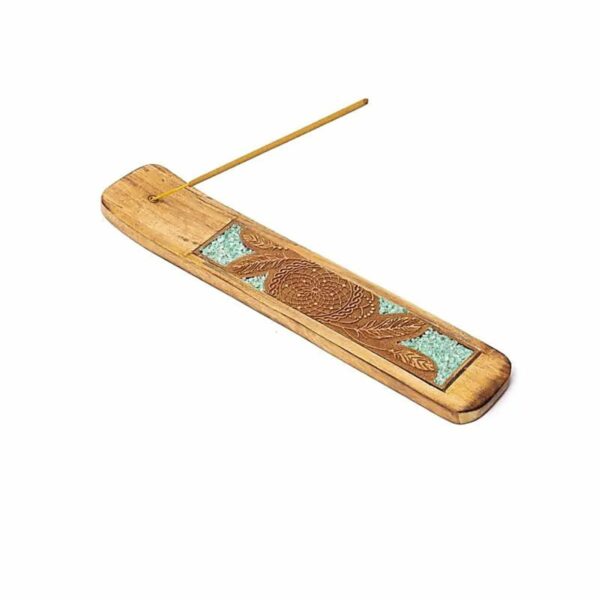 Porte-encens attrape-rêves en bois et pierre amazonite, pour bâton d'encens. Boutique ésotérique la porte des secrets