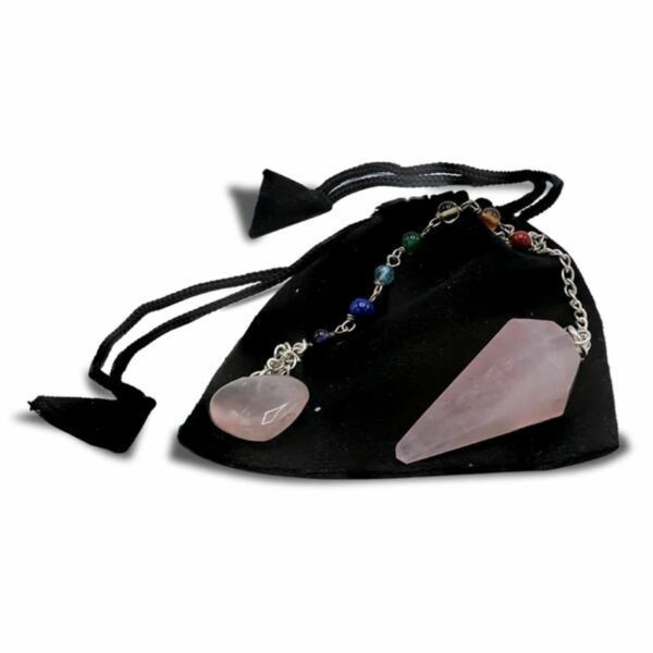 Pendule cône et coeur en Quartz Rose – avec chaine argentée Boutique La Porte des Secrets