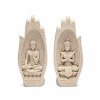 Statue Namaste Mudra Mains avec Bouddhas couleur sable hauteur 21 cm. Boutique La Porte des Secrets