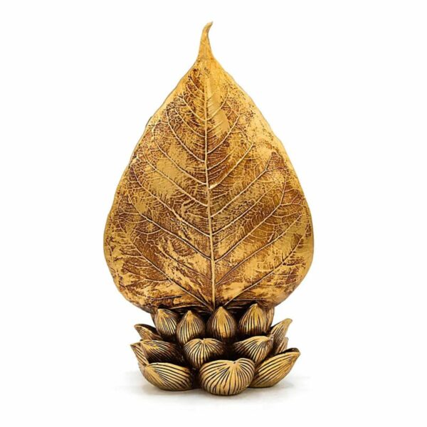 Statue deux mains jointes en prière dans feuille de Bodhi, fleur de lotus - couleur or. Boutique ésotérique La Porte des Secrets