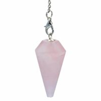 pendule cône facetté en quartz rose et coeur - chaine 7 chakras. Boutique La Porte des Secrets