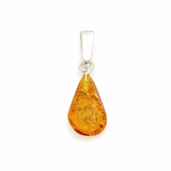 Pendentif ambre cognac goutte, en argent 925, hauteur De 2 à 2,3 cm. Boutique La Porte des Secrets