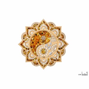 Plaque rechargement Ying-Yang en Ambre & bois de Bouleau 11 cm. Boutique La Porte des Secrets