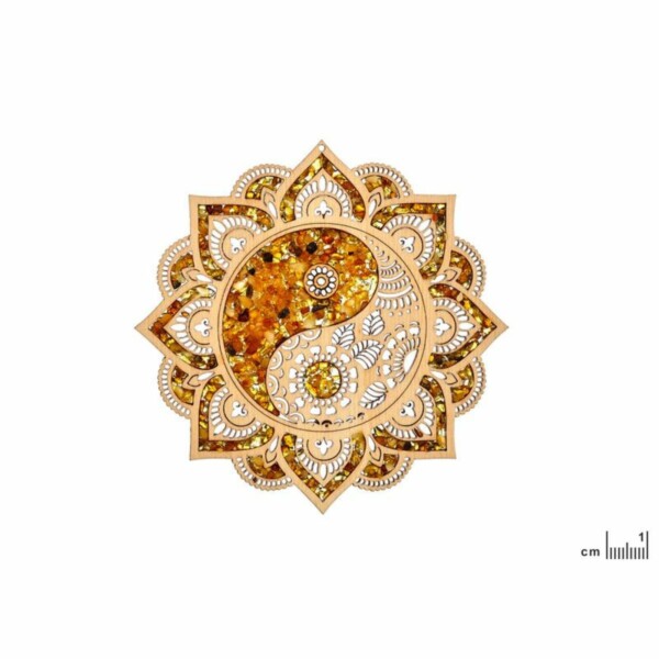 Plaque rechargement Ying-Yang en Ambre & bois de Bouleau 11 cm. Boutique La Porte des Secrets